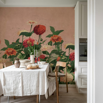 Tapet floral roz cu design vintage într-o bucătărie elegantă