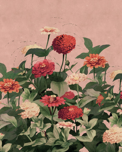 Tapet floral roz cu design vintage într-o bucătărie elegantă