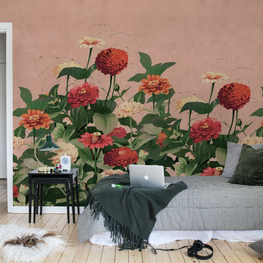 Fototapet floral vintage cu flori pe fundal întunecat