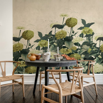 Fototapet floral vintage cu flori galbene