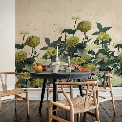 Fototapet floral vintage cu flori galbene