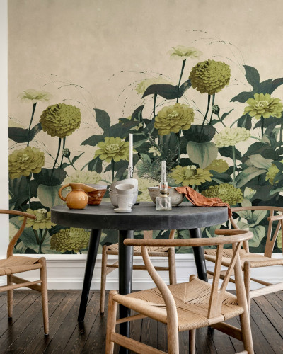 Fototapet floral vintage cu flori galbene