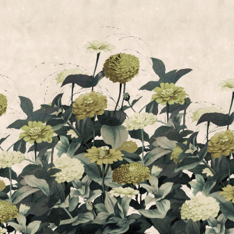 Fototapet floral vintage cu flori galbene