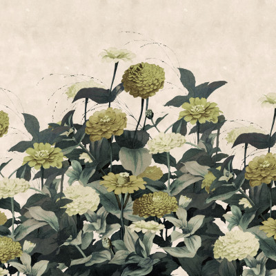 Fototapet floral vintage cu flori galbene