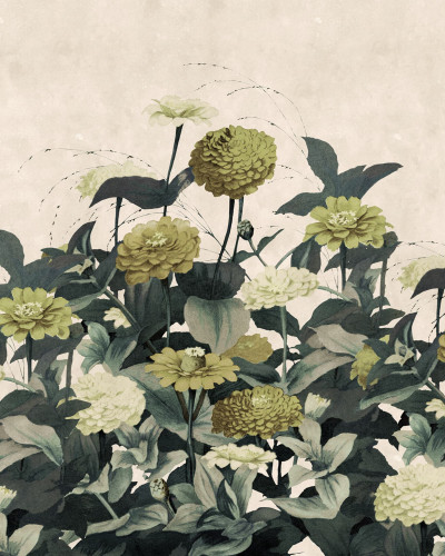 Fototapet floral vintage cu flori galbene