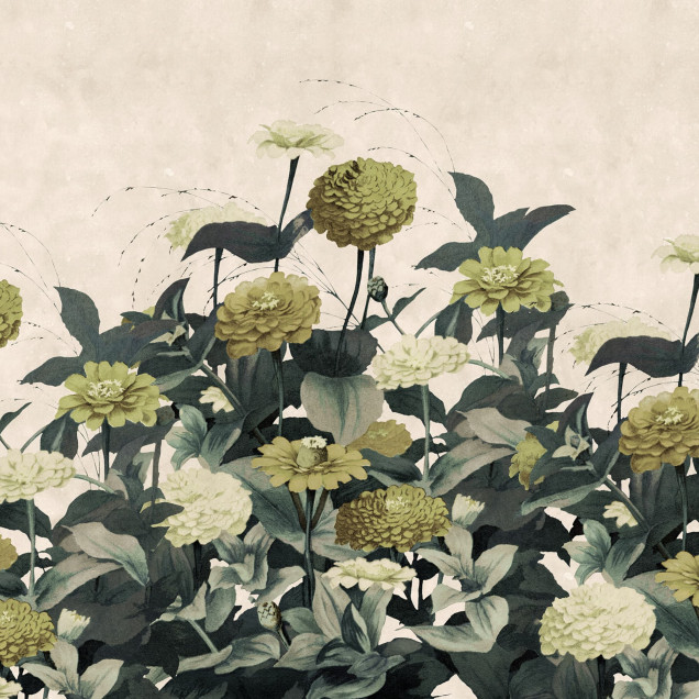 Fototapet floral vintage cu flori galbene