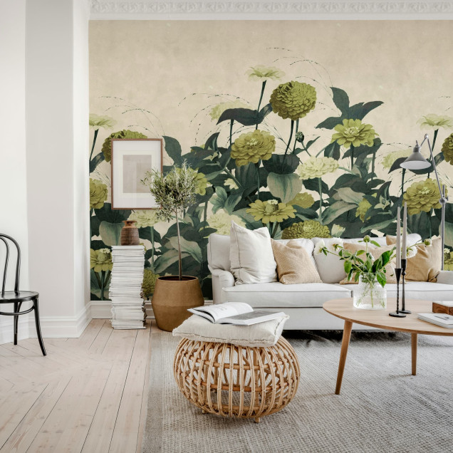 Fototapet floral vintage cu flori galbene