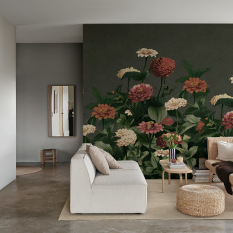 Fototapet floral vintage cu flori pe fundal întunecat