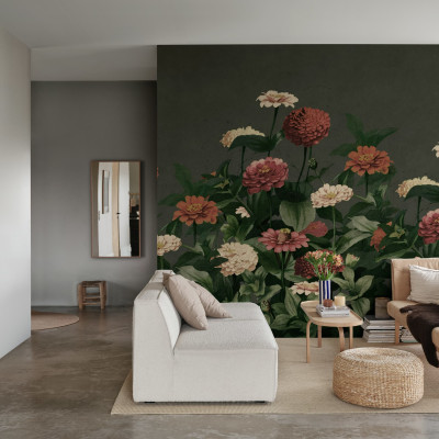 Fototapet floral vintage cu flori pe fundal întunecat