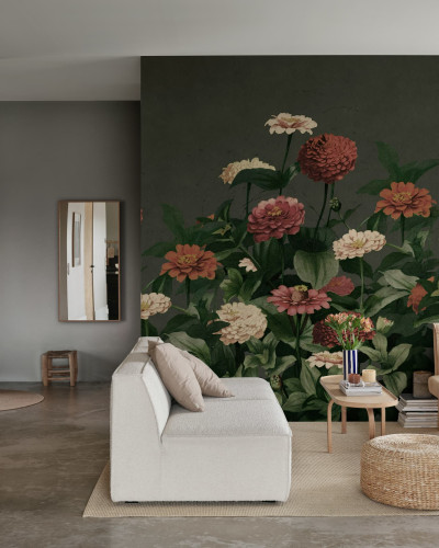 Fototapet floral vintage cu flori pe fundal întunecat