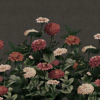 Fototapet floral vintage cu flori pe fundal întunecat