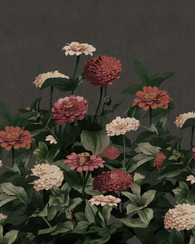 Fototapet floral vintage cu flori pe fundal întunecat