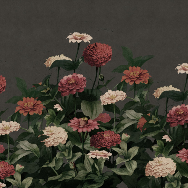 Fototapet floral vintage cu flori pe fundal întunecat