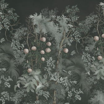 Fototapet cu junglă tropicală, decor interior cu canapea albă