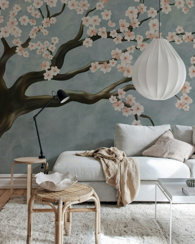 Fototapet floral cu flori roz