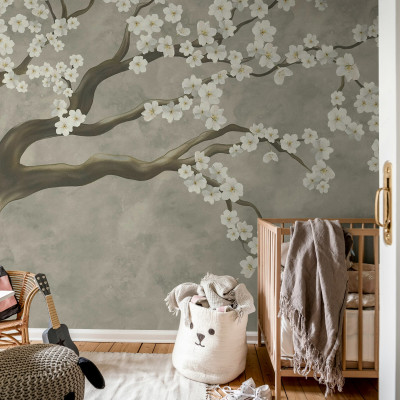 Tapet floral alb cu design elegant