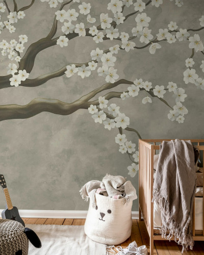 Tapet floral alb cu design elegant