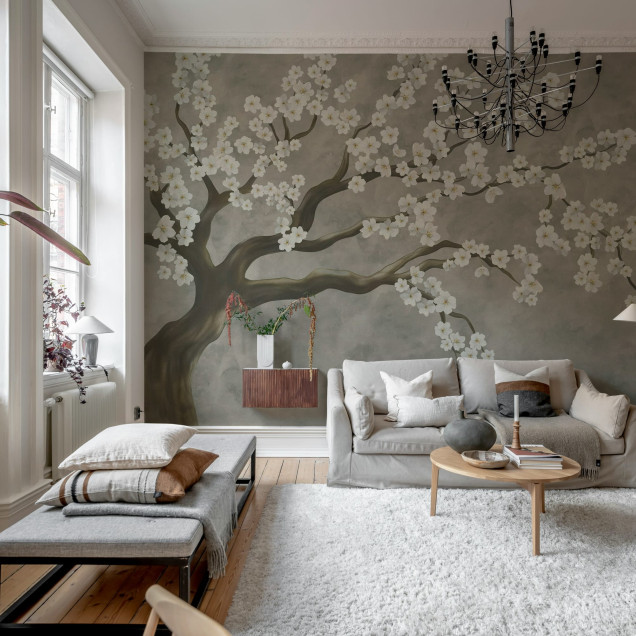 Tapet floral alb cu design elegant