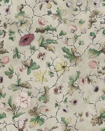 Tapet floral bej în decorul unui dormitor
