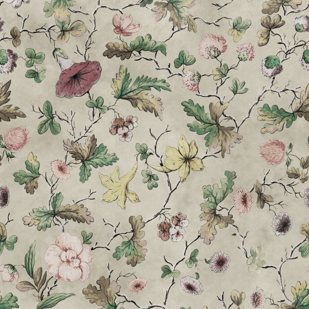 Tapet floral bej în decorul unui dormitor
