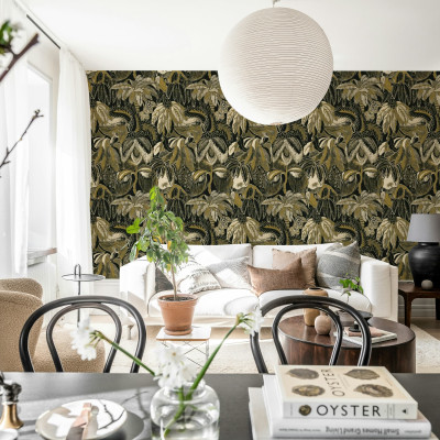 Tapet cu design exotic în living modern