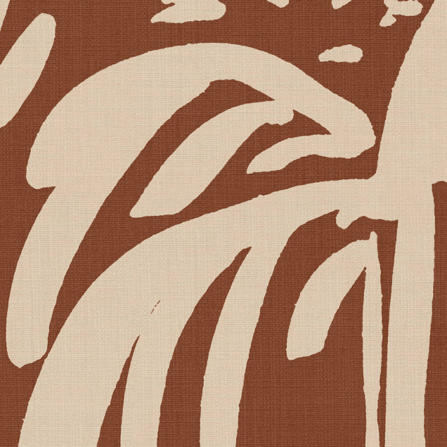 Tapet cu design tropical cu palmieri și elemente naturale, în nuanțe de maro și bej.