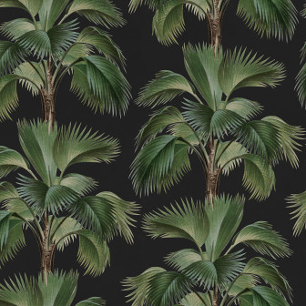Tapet cu motiv tropical pe fundal negru într-o sufragerie elegantă