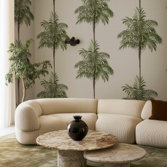 Tapet cu design vintage de palmieri într-un living elegant