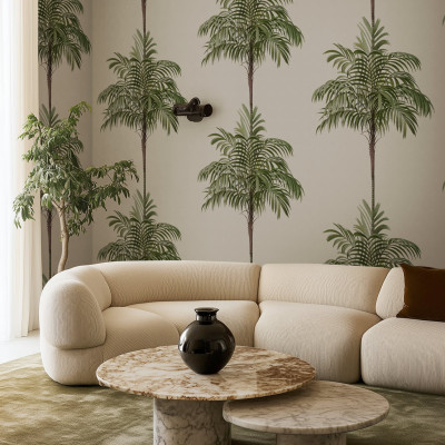 Tapet cu design vintage de palmieri într-un living elegant