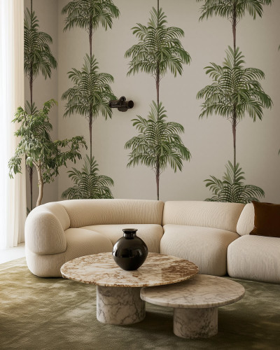 Tapet cu design vintage de palmieri într-un living elegant