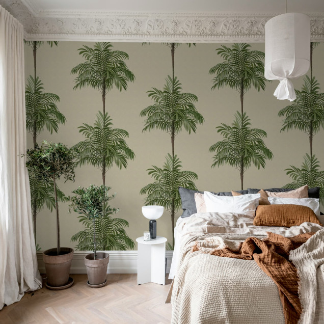 Tapet cu design vintage de palmieri într-un living elegant