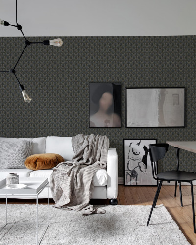 Tapet cu model subtil inspirat de nori într-o cameră de zi amenajată modern
