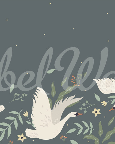 Tapet cu lebede și elemente florale