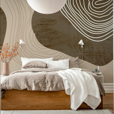 Fototapet cu design abstract în nuanțe de bej și maro, ideal pentru dormitor