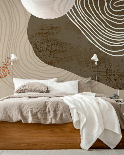 Fototapet cu design abstract în nuanțe de bej și maro, ideal pentru dormitor