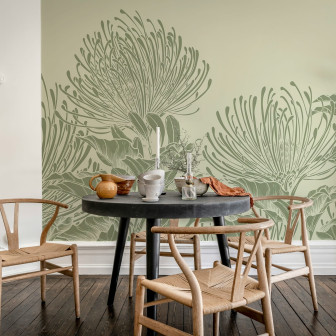 Fototapet floral verde cu design delicat aplicat pe un perete