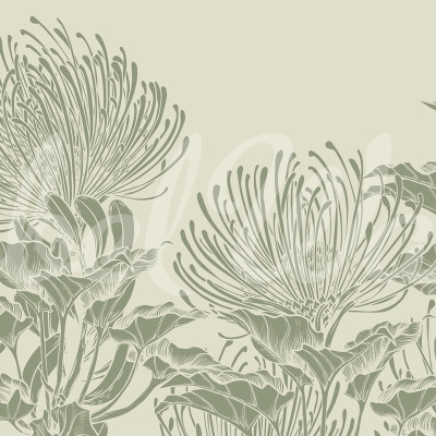 Fototapet floral verde cu design delicat aplicat pe un perete