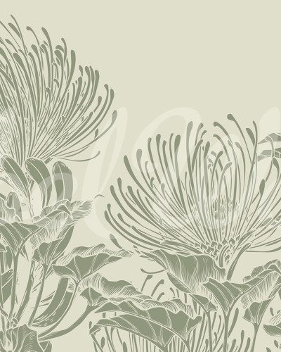 Fototapet floral verde cu design delicat aplicat pe un perete