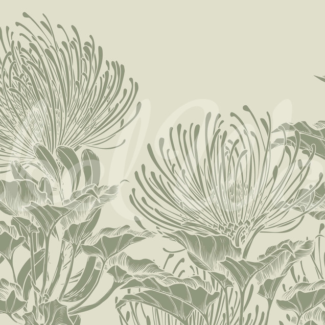 Fototapet floral verde cu design delicat aplicat pe un perete