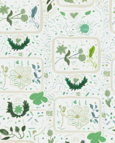 Tapet cu design floral verde într-o cameră decorată