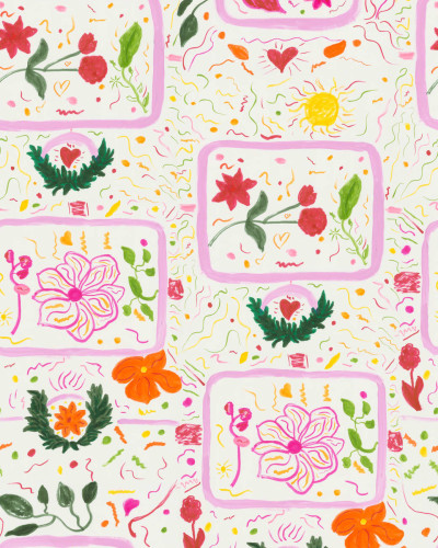 Tapet floral cu design vibrant, accente rozalii