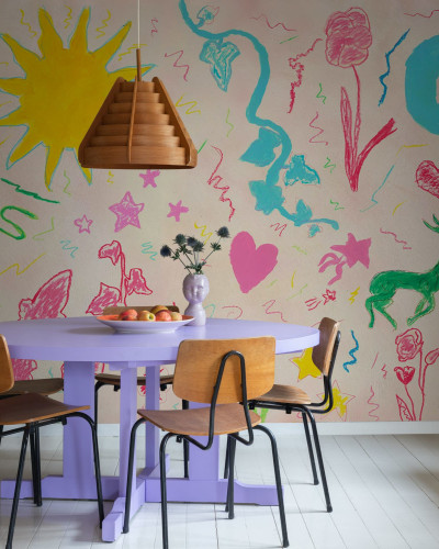 Tapet cu desene colorate în stil creion