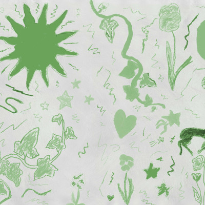 Tapet cu desene verzi într-o cameră cu mobilier modern