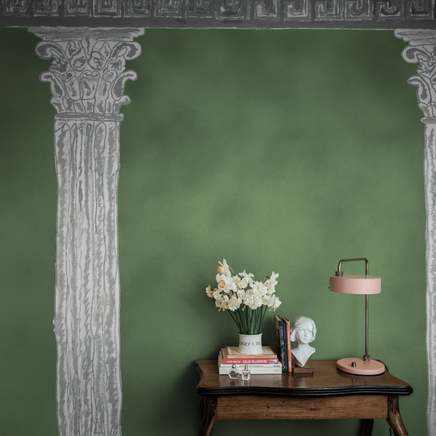 Fototapet verde cu design coloane clasice