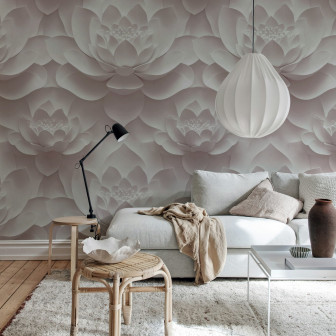 Fototapet floral roz în living modern