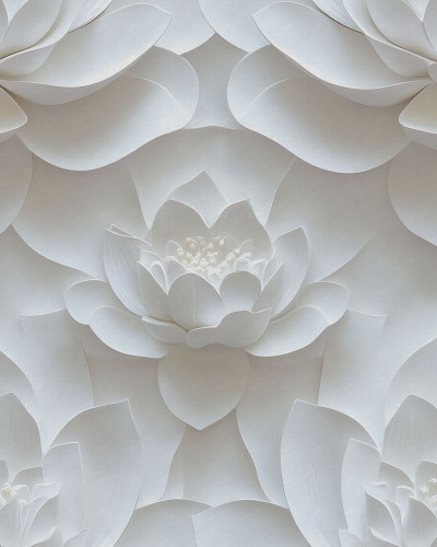 Tapet floral alb cu design de lotus în living modern
