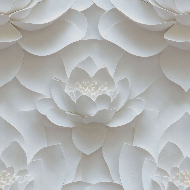 Tapet floral alb cu design de lotus în living modern