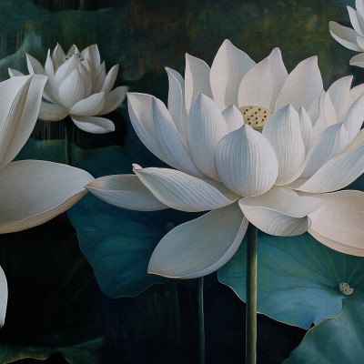 Fototapet cu flori de lotus albe într-un interior elegant