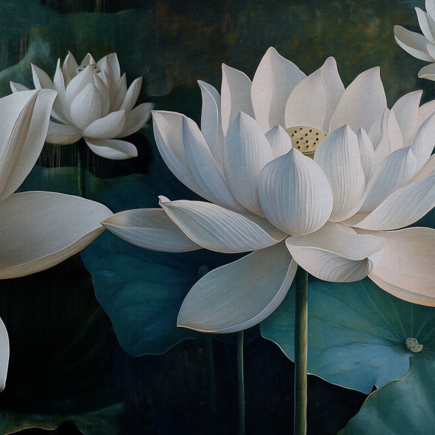 Fototapet cu flori de lotus albe într-un interior elegant