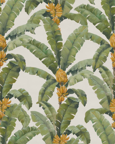 Tapet cu frunze de banane albe, decor tropical
